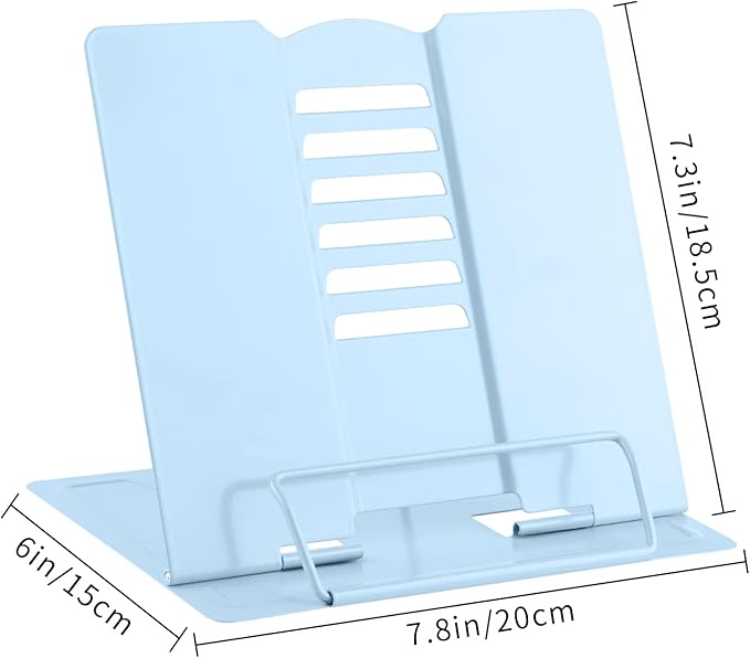 MSDADA Desk Book Stand Metal Reading Rest Book Holder Adjustable Document Holder Portable Sturdy Bookstands for Textbooks,Music Books,Recipe,Mobile Phone (Macaron Blue)