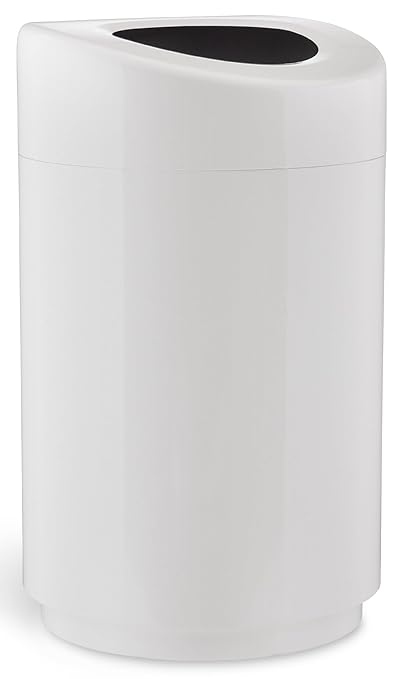 Safco Open Top Trash Can, 30 Gallon Stainless Steel Modern Garbage Can for Indoor Use, White