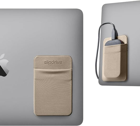 Slipdrive - Portable Hard Drive Sleeve for Laptop - SSD Solid State Drive - Reusable Adhesive - 5” x 3.2” Stick on External Hard Drive Carrying Case - Travel Pocket Pouch (Small, Sand Stone)