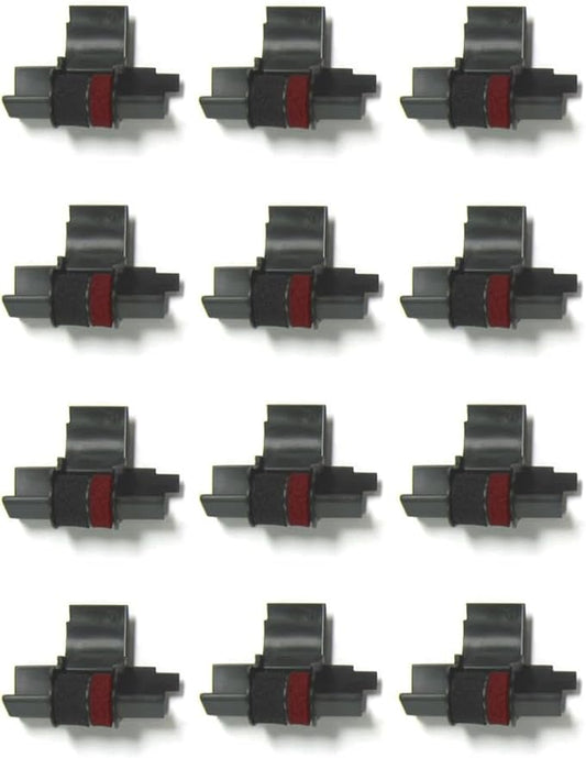 (12 Pack) Calculator Ink Roller Fits Sharp EL-1801V EL-1750V EL-1611V Casio HR-170RC HR-200RC HR-300RC Canon P23-DHV-3 and More Black/Red IR-40T CP-13 EA-772R Compatible/Replacement by COMPUMATIC