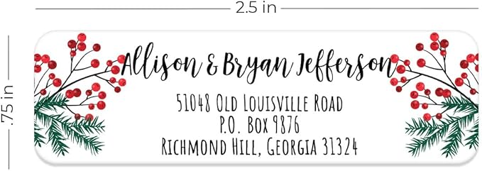 Pine and Holly Rolled Address Labels / 250 Personalized Return Address Labels/Designer Address Stickers in Elegant Plastic Dispenser