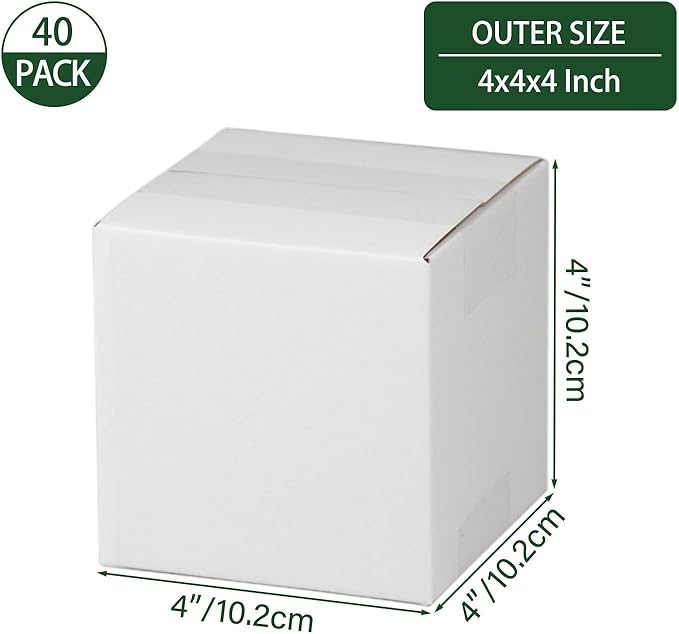 4x4x4 Inches Shipping Boxes Set of 40, White Corrugated Cardboard Box Literature Mailer for Packing Small Business