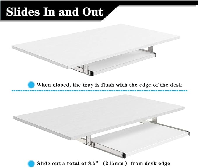 FRMSAET Furniture Accessories Office Product Suits Hardware 20/24/30 inches Keyboard Drawer Tray Wood Holder Under Desk Adjustable Height Platform(24 inches,White)