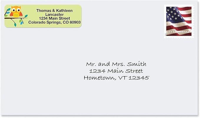 Owls Seasonal Rolled Personalized Return Address Mailing Labels with Dispenser, Set of 500, 5 Designs, Small ¾ x 2½ Inch Size, Custom Self-Adhesive Sticker Roll, by Colorful Images