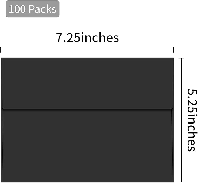 100 Packs 5x7 envelopes, A7 White Envelopes for Invitations Self Seal Printable for Greeting Cards, Weddings, Invitations, Photos, Postcards, Mailing (Black)