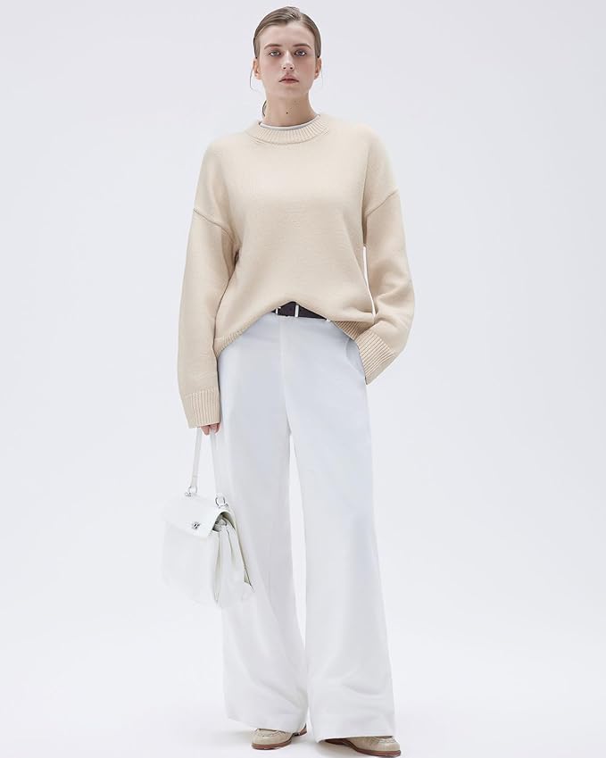 SUUKSESS Women Cashmere Oversized Long Sleeve Pullover Sweater Crew Neck Jumpers