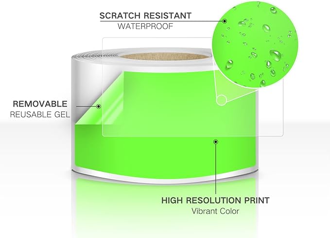 Rectangle Labels Sticker 3×5 Inch Vinyl Floor Stickers Color Coding Name Tags Roll Removable 200 PCS, Fluorescent Green