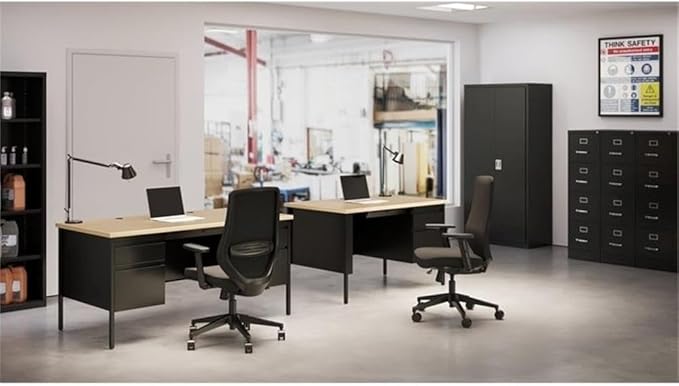 Scranton & Co 4 Drawer Metal Vertical File Cabinet with Lock, 22" Deep, Letter Size, Home/Office, Preassembled, Commercial Grade, Black Finish