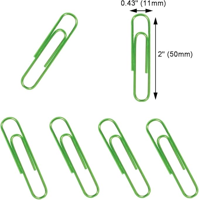 Vinaco Green Jumbo Paper Clips, 100 Pack, 2 Inch (50 mm), Durable & Rust Resistant, Great for Office, School and Personal Use