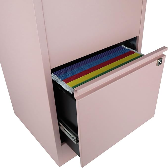 Bisley 2-Drawer Flush Front Vertical File Cabinet - Palest Pink, 2 Hanging File Drawers, Powder-Coated Steel, Locking Drawers