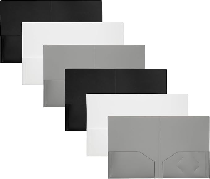 JAM PAPER Heavy Duty Plastic 2 Pocket Extra Tough School Folders - Assorted Business Colors - 6/Pack