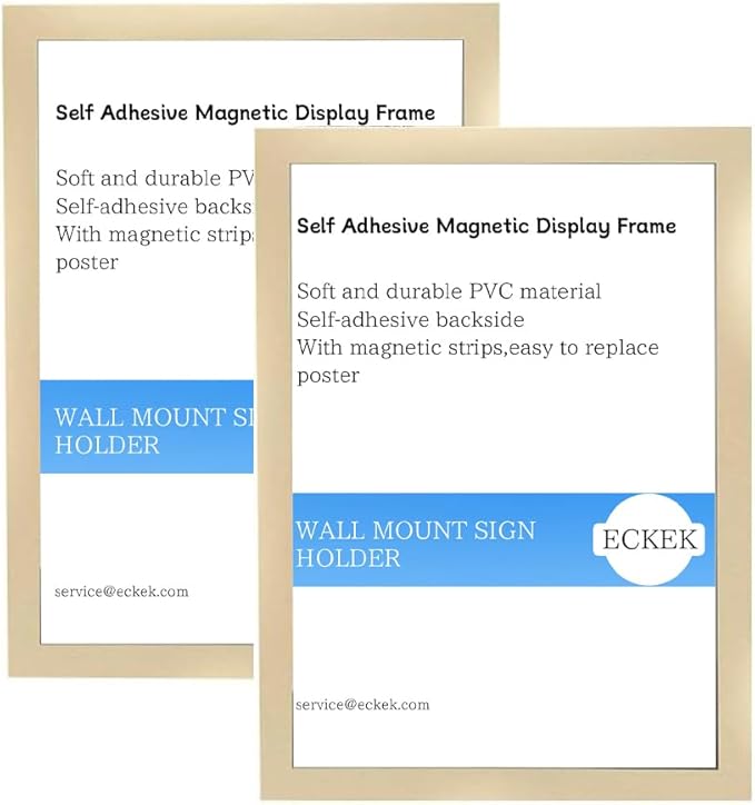 Wall Mount Sign Holder Self Adhesive Magnetic Display Frame Clear Document Frame for Office, Store, School, Home, Wall Picture Frame 2Pack (Gold A3 297×420mm/11.69×16.54inches)