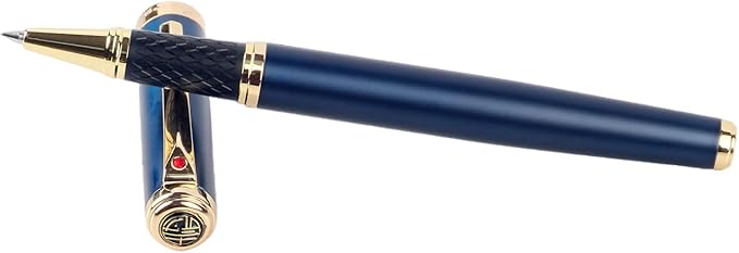 Luxury Blue Rollerball Pen-Fancy Pen with Real 24K Gold Trim, Switzerland Tip Point Writing Smooth, Nice Roller Ball Pen Gift Set for Men Women, Professional Pen Business Birthday Christmas