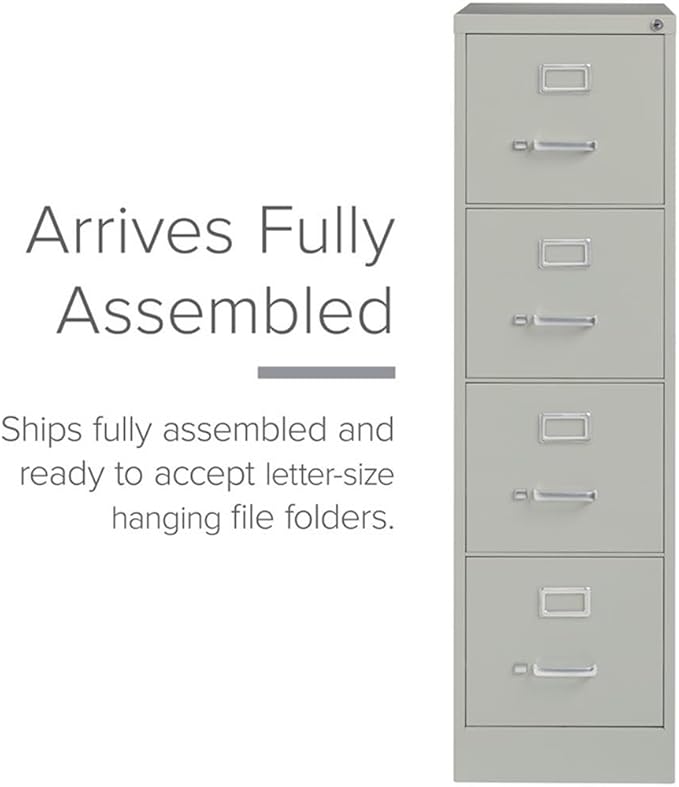 Pemberly Row 4 Drawers 52" Vertical Gray Metal Filing Cabinet Lockable Pre-Assembled Stationary Letter Size for Home, Office