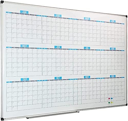 XBoard Magnetic Calendar Whiteboard 48" x 36", 12 Months Calendar Dry Erase Board, Silver Aluminium Framed White Board Planner for Home School Office Organization