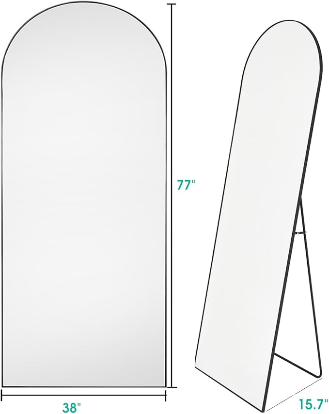 Full Length Mirror, Arched Floor Mirror, 41" x 81" Oversized Full Length Mirror, Freestanding, Full Body Mirror, Arch Mirror Full Length, Wall Mounted Mirror for Bedroom, Black