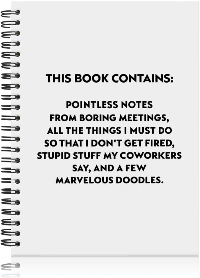 Pointless Notes from Boring Meetings Funny White Golden Spiral Notebook, Humorous Office Gifts, Gag Gifts for Coworkers, Funny Office Sarcastic Gifts for Coworkers,Team Members, Employees