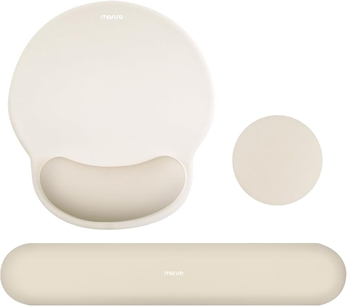 MOSISO Wrist Rest Support for Mouse Pad&Keyboard Set, Circle Curved Ergonomic Mousepad&Coaster Non-Slip Base Home/Office Pain Relief&Easy Typing Pad with Soft Cloth&Silicone Lining, Khaki