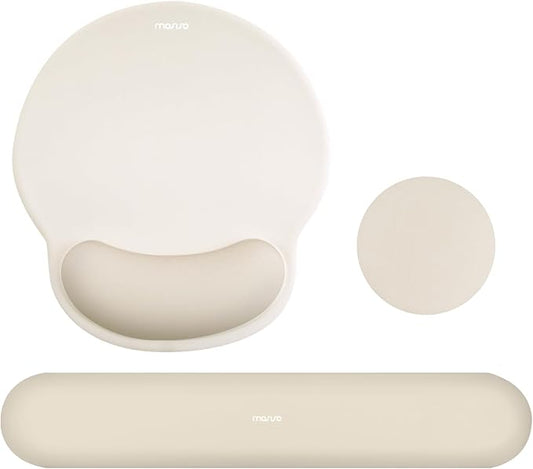 MOSISO Wrist Rest Support for Mouse Pad&Keyboard Set, Circle Curved Ergonomic Mousepad&Coaster Non-Slip Base Home/Office Pain Relief&Easy Typing Pad with Soft Cloth&Silicone Lining, Khaki