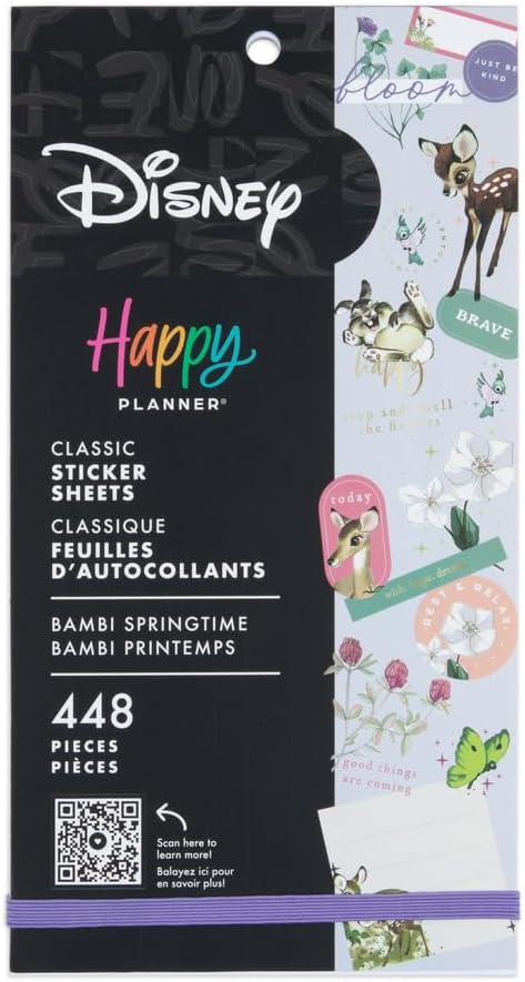 Happy Planner Disney Sticker Pack for Calendars, Journals, and Planners, Easy-Peel Stickers and Scrapbook Accessories, Bambi Springtime Theme, Classic Size, 30 Sheets, 448 Total Stickers