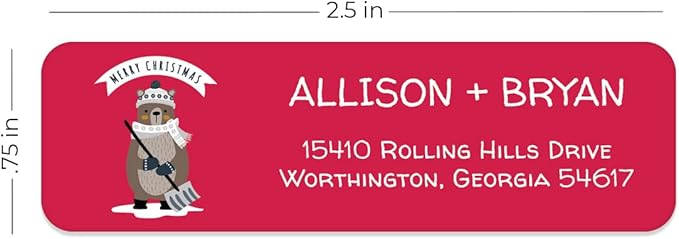 Woodland Holiday Animals Rolled Address Labels / 500 Personalized Return Address Labels/Designer Address Stickers in Elegant Plastic Dispenser