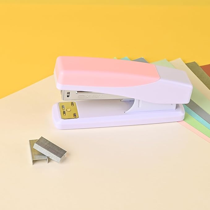 Temiary Morandi Desktop Stapler with 400 Standard Staples, 25 Sheet Capacity, Jam Free, No Effort Staplers for Classroom Office (Pink)