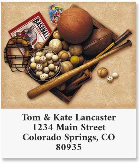 Those were The Days Nostalgic Sports Balls Square Return Address Labels - Set of 144 1-1/8" x 2-1/4" Self-Adhesive, Flat-Sheet Labels