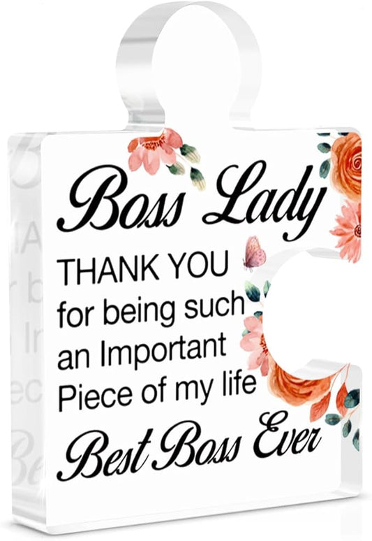 Boss Lady Gifts for Women, Best Boss Lady Ever Gift, Thank You Appreciation Gift Boss's Day Gifts for Female Bosses Leaders Managers Acrylic Puzzle Piece Desk Decorative Sign for Home Decor