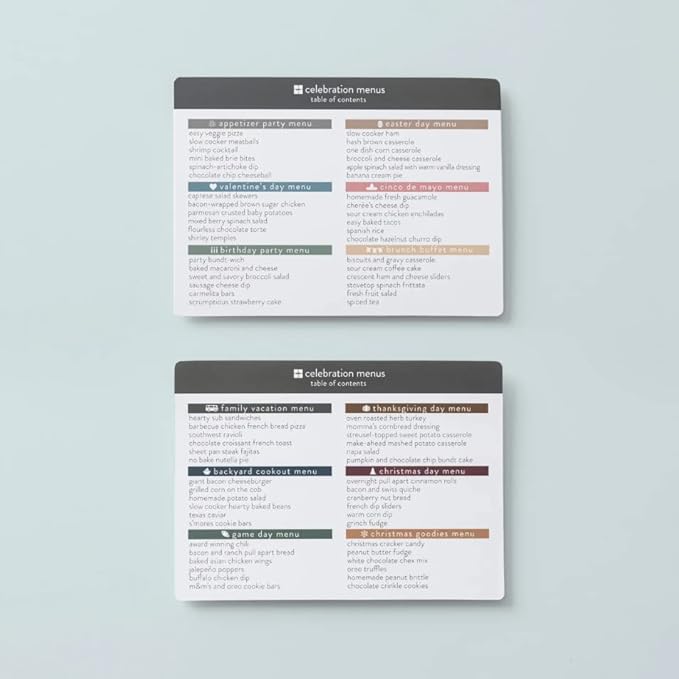 Meal Planner with 72 Recipe Cards (Celebration Menu) - Weekly Menu Planner | Sturdy Recipe Box | 12 Reusable Grocery Shopping Lists | 5 Blank Recipe Cards | Recipe Card Protector | Recipe Ideas