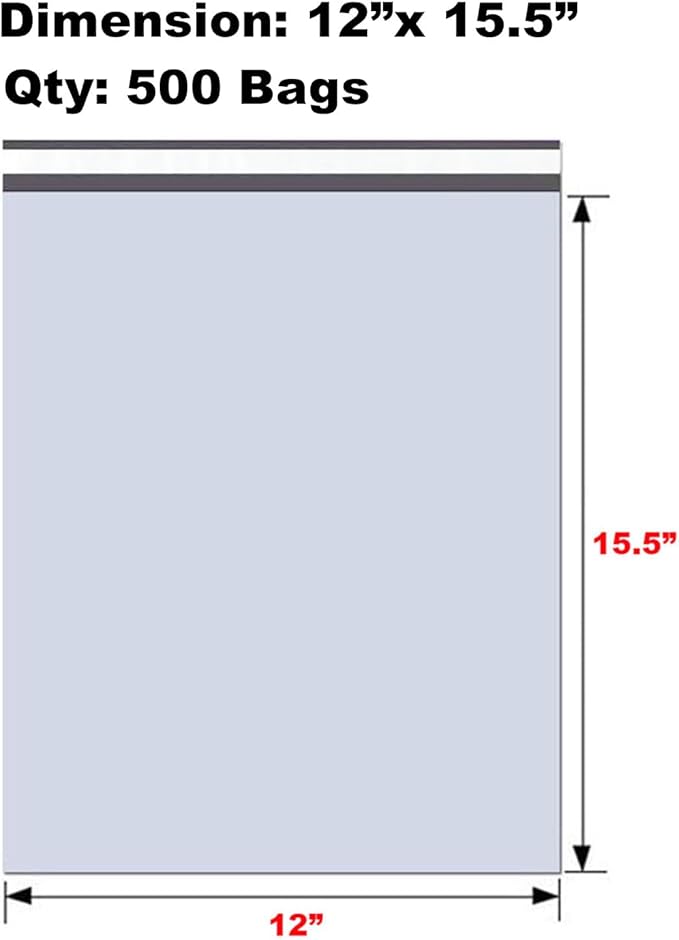 iMBAPrice 500 - 12 x 15.5 Premium Matte Finish White Poly Mailers Envelopes Bags (iMBA-5PM-500)