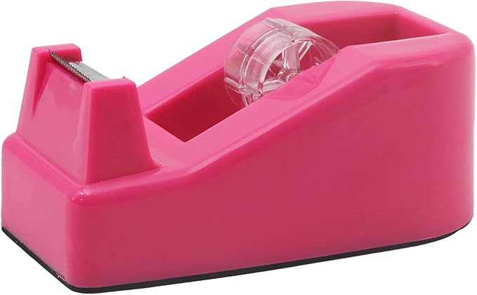 Desktop Tape Dispenser Heavy Duty Desk Accessories Floral Office Tape Dispensers, Weighted Non-Skid Base, Rose Red