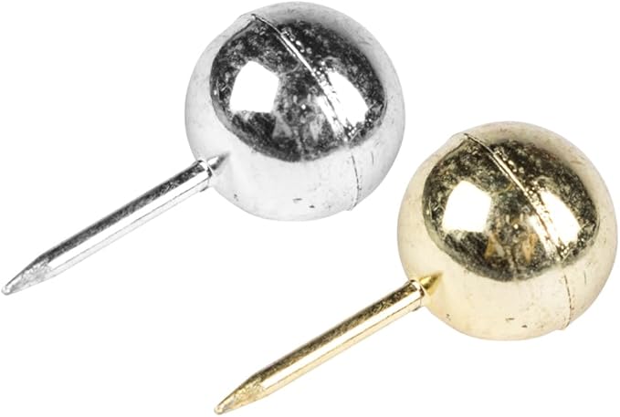 JAM PAPER Colorful Push Pins - Round Head Map Thumb Tacks - Silver & Gold Pushpins - 2 Packs of 100