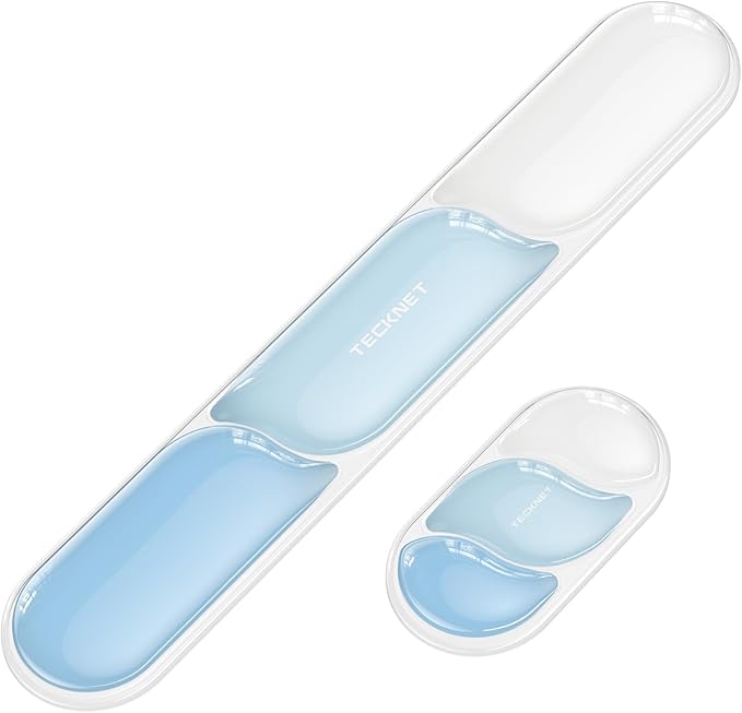 TECKNET Silicone Gel Wrist Rest for Computer Keyboard, Ergonomic Clear Gel Keyboard Wrist Rest Set for Typing Pain Relief, Comfortable Cool-Touch Wrist Support Pad for Office, Gaming, Study, Blue