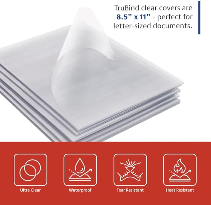 TruBind Binding Covers for Reports and Presentations - Crystal Clear PVC - 7 Mil Thick - Letter Size - 8 1/2 inch x 11 inch - Square Corners - No Tissue Interleaving - 100/Bx (CVR-07ASN)