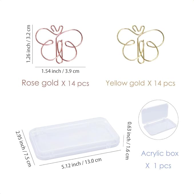 OWLFAVO 28pcs Butterfly Shape Cute Paper Clips Rose Gold and Yellow Gold, Funny Paperclips Bookmarks Planner Clips for Fun Office Supplies School Gifts Wedding Decoration