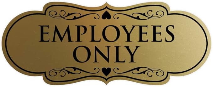 Designer EMPLOYEES ONLY Sign | Easy Installation | Office or Business Signs | Workplace Safety - Brushed Gold - Large (1 Pack)