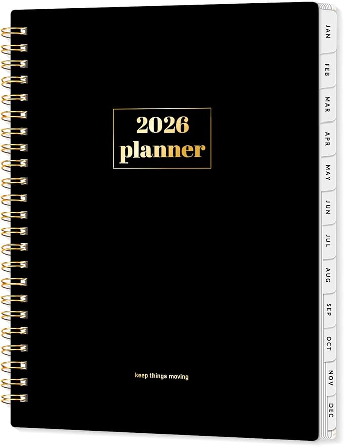 SUNEE 2026 Planner Weekly and Monthly Calendar Planner, January 2026-December 2026, Daily Agenda 6.4"x8.3", Tabs, Note Pages, Spiral Binding, Black
