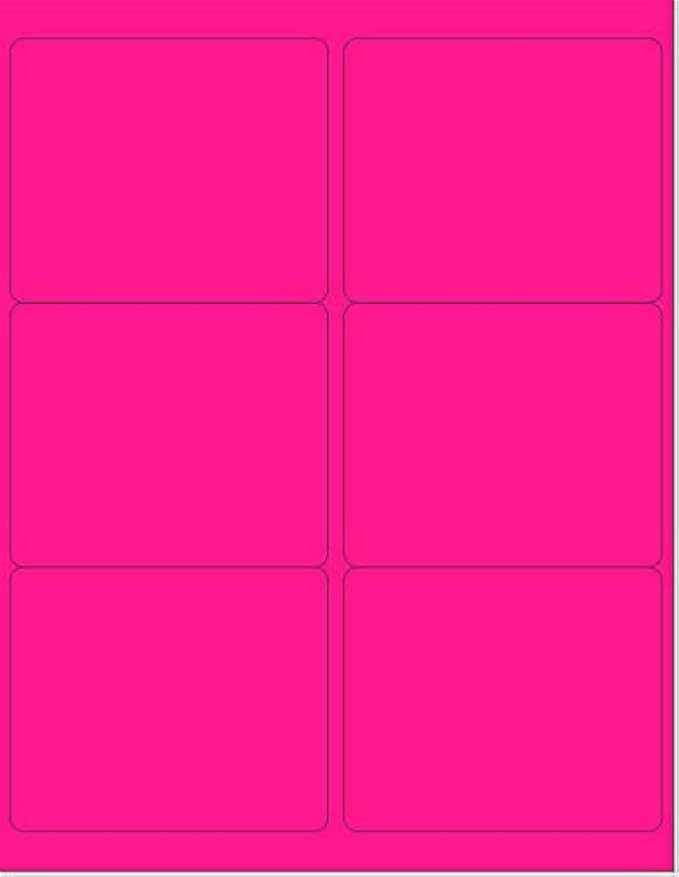 8-1/2 x 11" Neon Color High Light Fluorescent Labels for Laser & Inkjet Printer (Pink Fluorescent, 4" x 3-1/3" - 6 Per Page | 300 Labels)