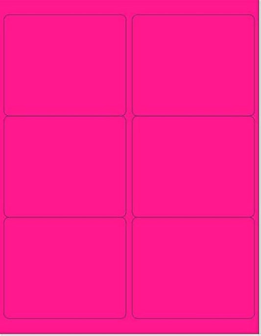 8-1/2 x 11" Neon Color High Light Fluorescent Labels for Laser & Inkjet Printer (Pink Fluorescent, 4" x 3-1/3" - 6 Per Page | 300 Labels)