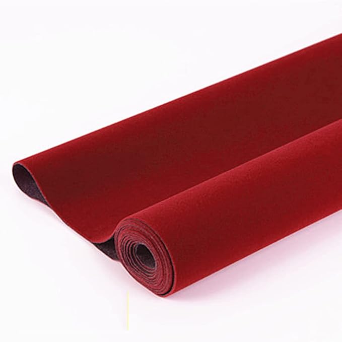 Self Adhesive Wine Red Jewelry Drawer Liner Velvet Shelf Paper Felt Fabric for Art & Crafts, Jewelry Box Liner Solid Color for Dresser Cabinets Arts Crafts Decor 17.7" x 98"