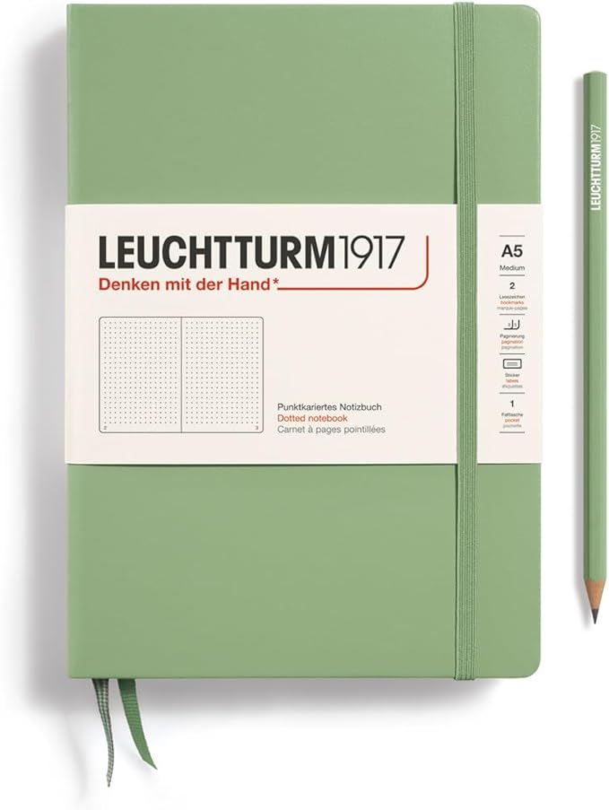 LEUCHTTURM1917 - Notebook Hardcover Medium A5-251 Numbered Pages for Writing and Journaling (Sage, Dotted)