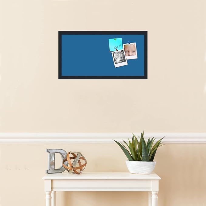 PinPix 24x12 Inch Cork Bulletin Board. This Decorative Framed Pin Board Comes with Navy Pastel Design and a Satin Black Frame. Ideal for Home Office Decor or Message Board (PinPix-1811)