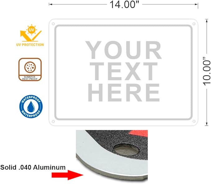 Custom Signs Outdoor Metal for Home Office Business, Personalized, Door, Delivery, Man Cave, Shop, Garage. For Outside or Inside Use. avgrafx Metal Signs Are UV Printed Solid Aluminum Border, 14x10 in