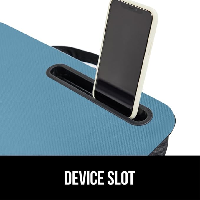GORILLA GRIP Laptop Lap Desk with Phone Holder, Pillow Cushion Desks Fit Laptops up to 15.6", Tray Ledge Keep Computers in Place, Portable Travel Workstation Essentials for Home, Dorm Room, Blue