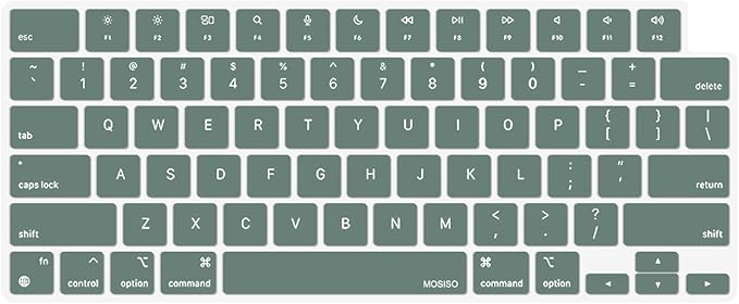 MOSISO Keyboard Cover Skin Compatible with MacBook Air 15 inch M3 A3114 M2 A2941/Air 13.6 A3113 A2681/Pro 14/16 M4 M3 M2 M1, Midnight Green