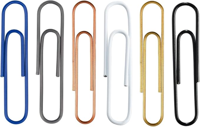 JAM PAPER Colorful Jumbo Paper Clips - Large 2 Inch Paperclips - Business Assortment - 6 Packs of 75