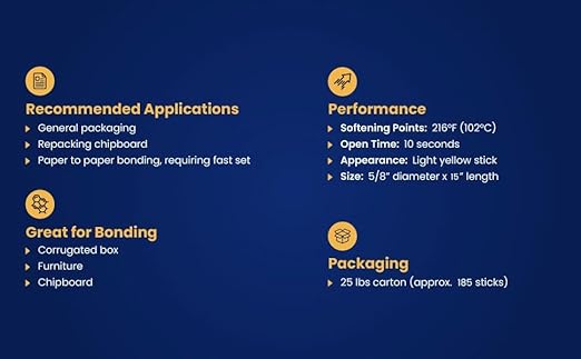 ASA Hot Glue Sticks for Glue Gun - 5/8" x 15" | High-Strength Hot Gun Sticks Adhesive for Corrugated Materials | Industrial Grade for Packaging & Woodworking | Pack of 74