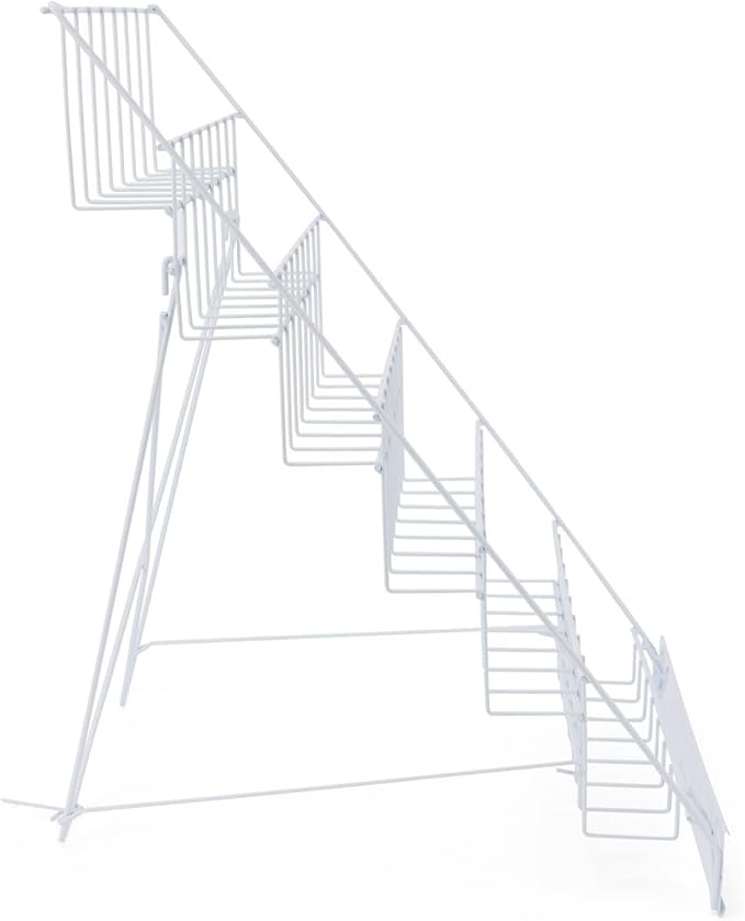 Displays2go Wire Magazine Rack with 6 Open Tiers, Holds Both Magazines and Brochures, Includes Sign Channel at the Front - White Wire