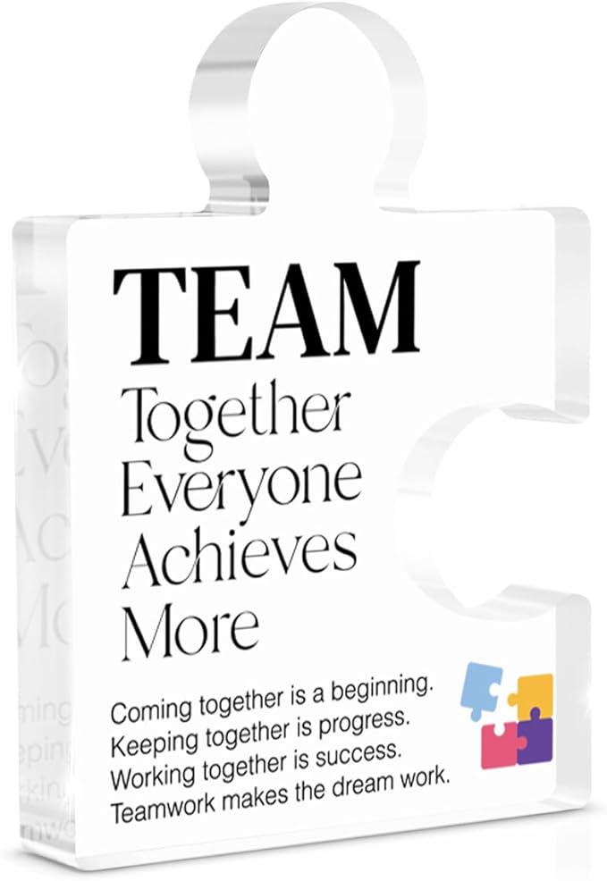 Inspirational Team Gift for Coworkers Colleagues Employees, Teamwork Gifts Team Together Everyone Achieves More Acrylic Puzzle Piece Plaque Office Decor