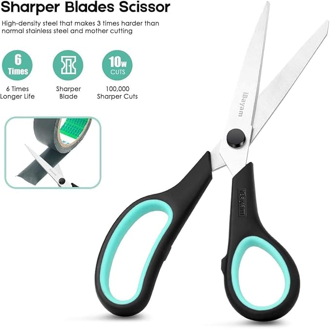School Office Scissors Bulk, Set of 24-Pack, 8" All Purpose Sharp Scissors with Comfort-Grip Handles for High/Middle School Student Teacher, Office Home Sewing Fabric Supplies, for Right Left Handed